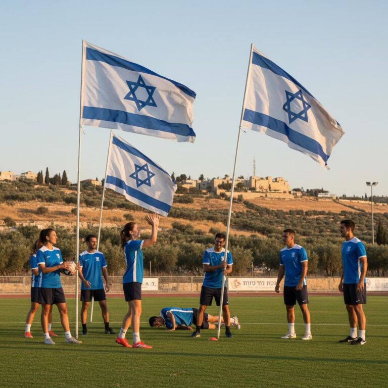 ספורטאים מרימים דגל עם מגן דוד