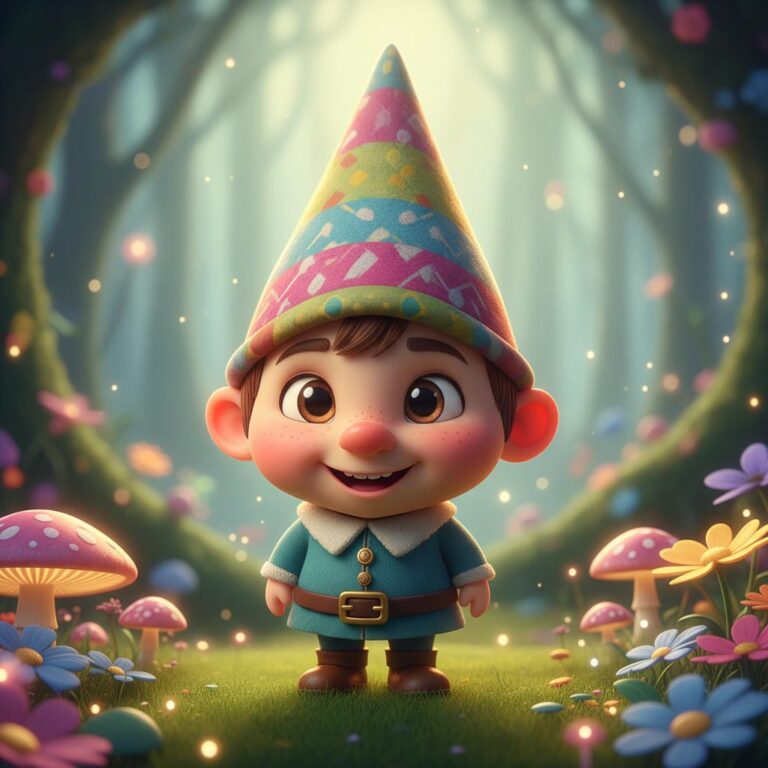 שדון מצויר מחייך עם כובע אדום