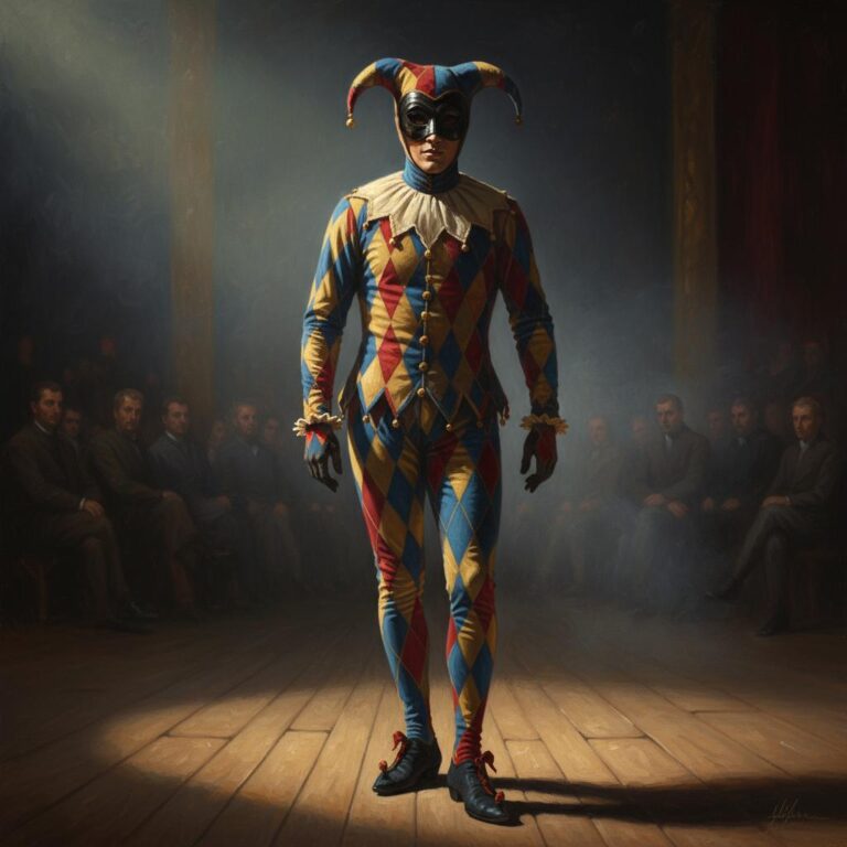 דמות קומדיה דל־ארטה עם מסכה צבעונית