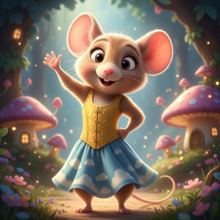 עכבר מצויר חמוד עם עיניים גדולות