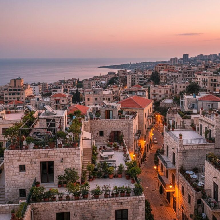 נוף עירוני לבנוני עם בניינים ומפרץ