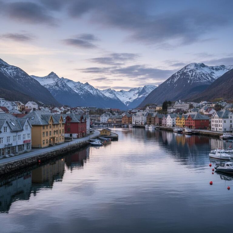 סמטה ציורית עם בתים צבעוניים בנורבגיה