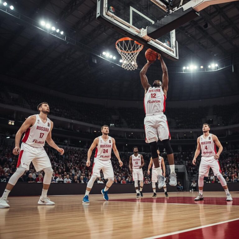 שחקני קבוצת כדורסל רוסית במהלך משחק