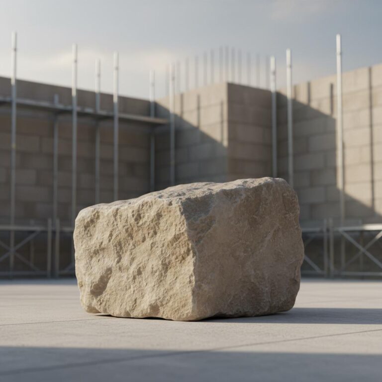 גושי אבן בנייה גסים בחצר עבודה