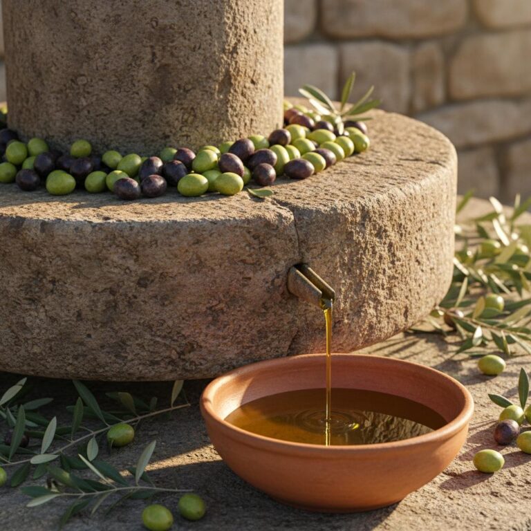 אבן כתישה מסורתית לזיתים ושמן זית