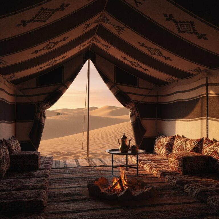 אוהל בד צבעוני עם אפיריון מעוטר