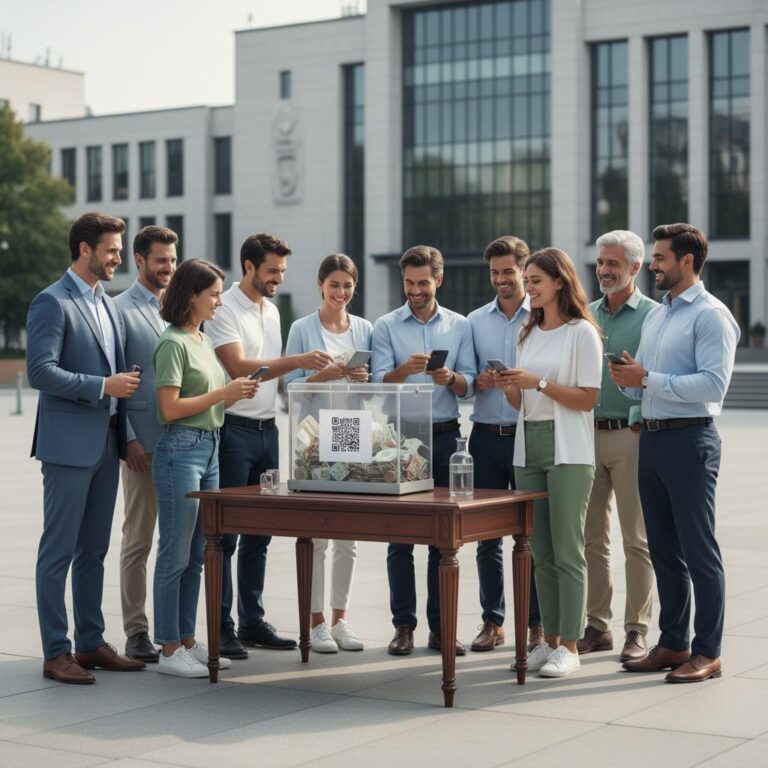 יד מחזיקה מטבע מעל קופת צדקה