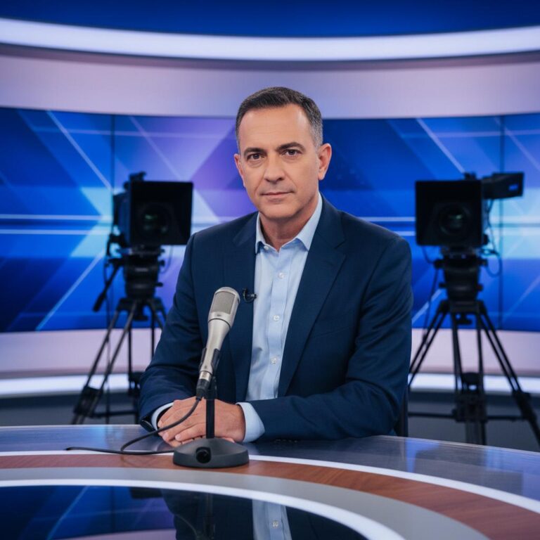 איש תקשורת ישראלי מדבר למיקרופון