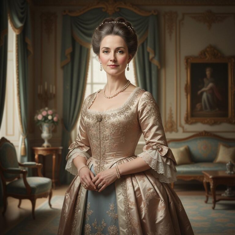 אישה אצילה לבושה בשמלה אלגנטית