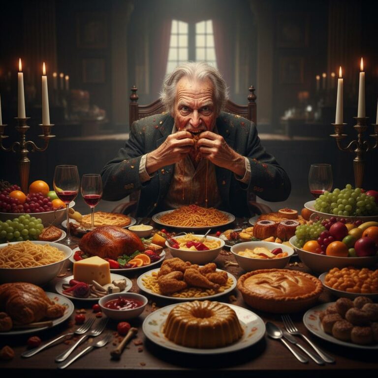 אדם זולל סנדוויץ׳ ענק בהתלהבות רבה