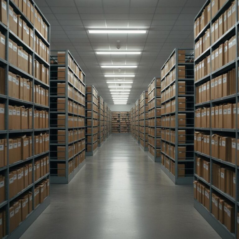 תיקיות ארכיון מסודרות על מדפי ממשלה