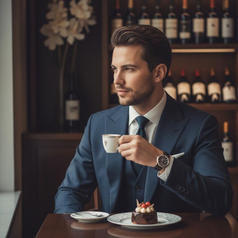 גבר אלגנטי טועם כוס יין איכותית