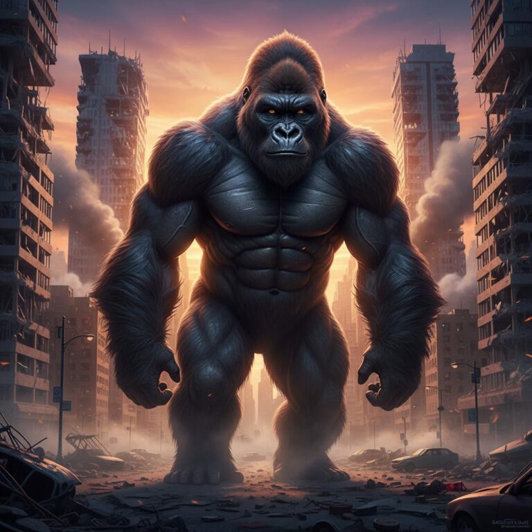 גורילה ענקית מטפסת על גורד שחקים