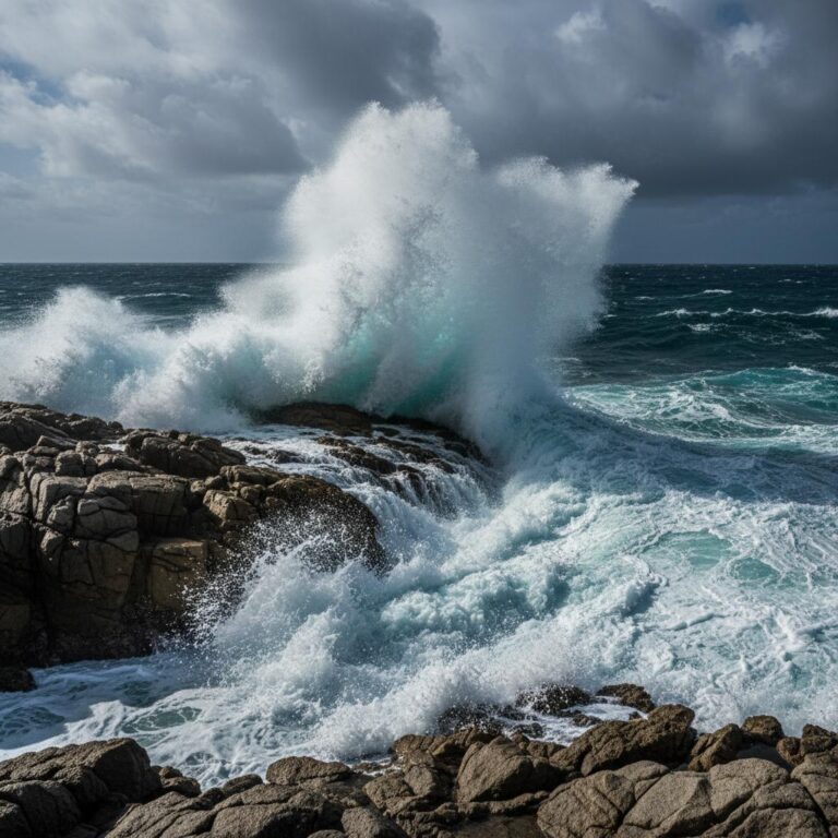 גל ים סוער מתנפץ בחוזקה