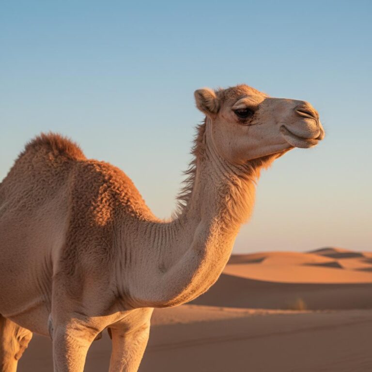 גמל צעיר עומד על חול המדבר