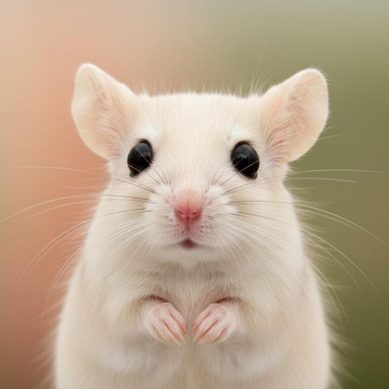 עכבר חום קטן מחזיק גרעין בידיו