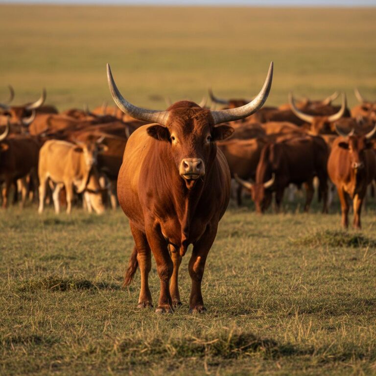 בהמה דומיננטית מובילה עדר בשדה פתוח