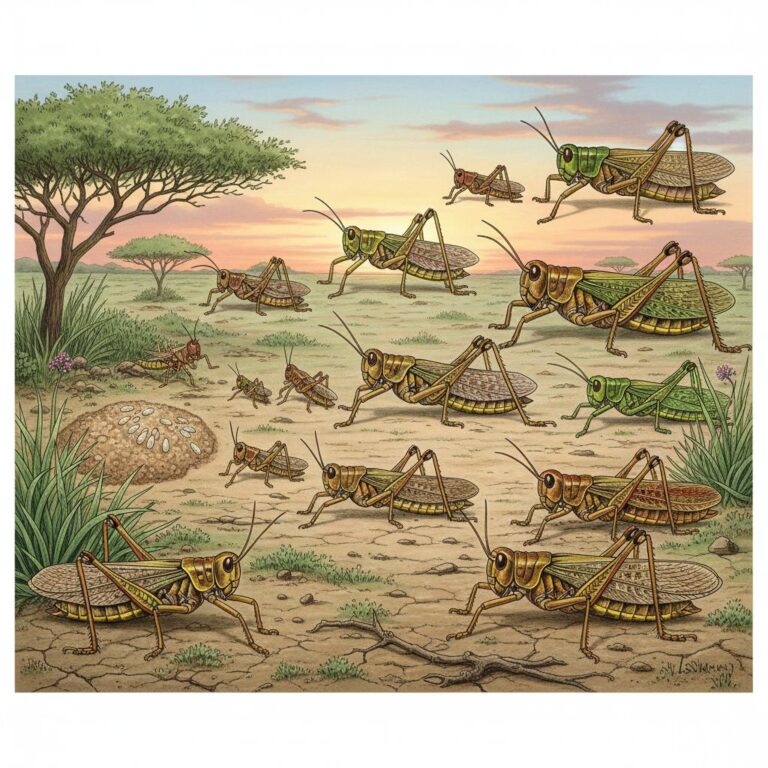 ארבה ירקרק עדין מטפס בעשב גבוה