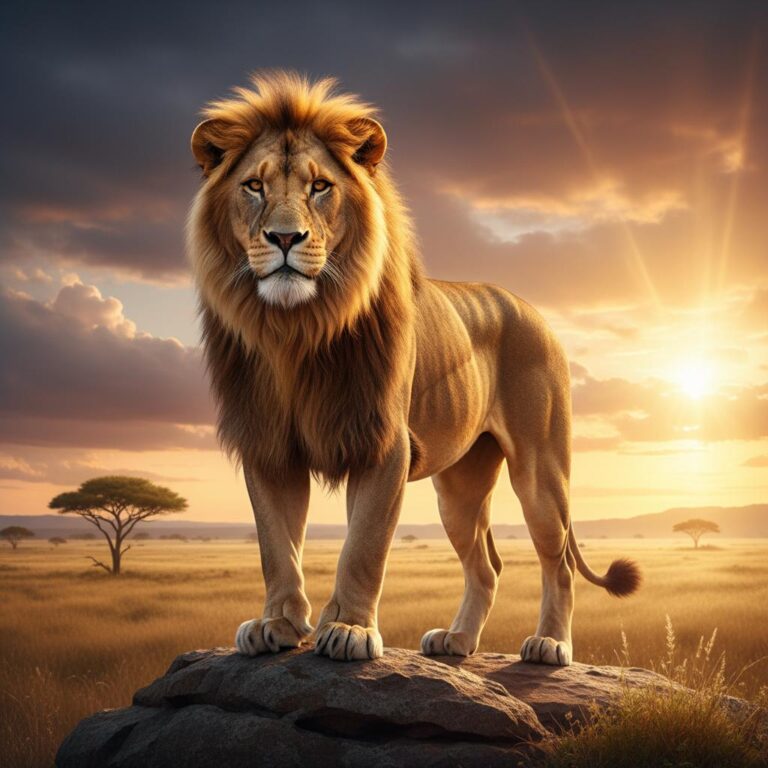 אריה אדיר מסתכל קדימה בגאווה