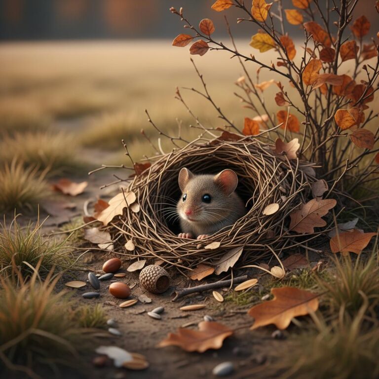 ציפור בונה קן ועכבר נושך גזע