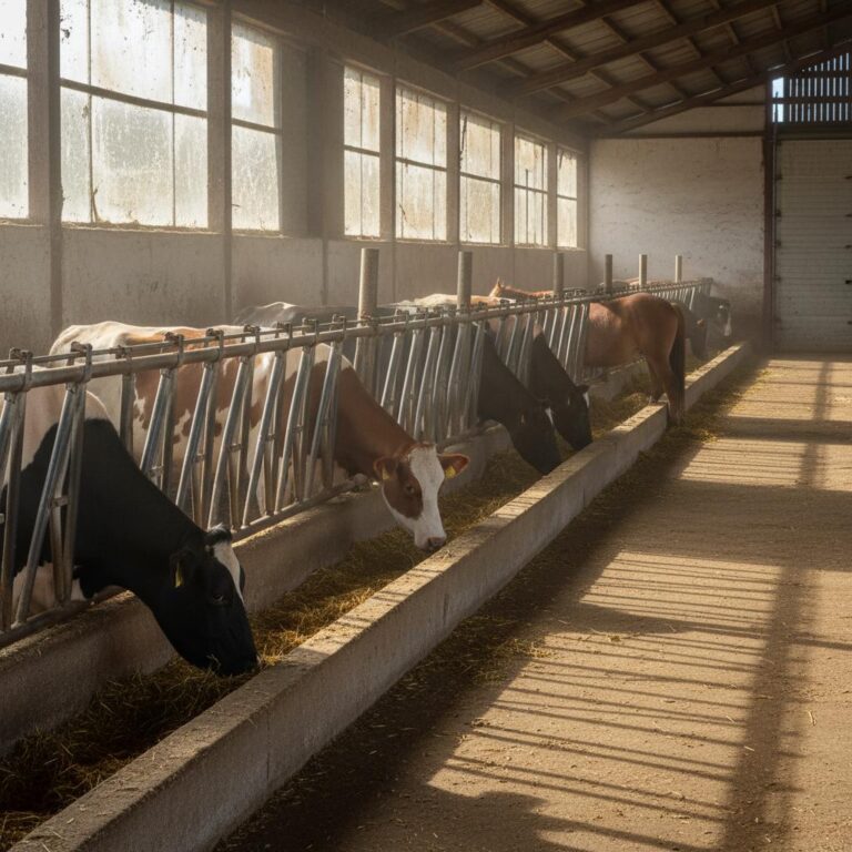 מתקן האכלה לבהמות עם תאי הפרדה