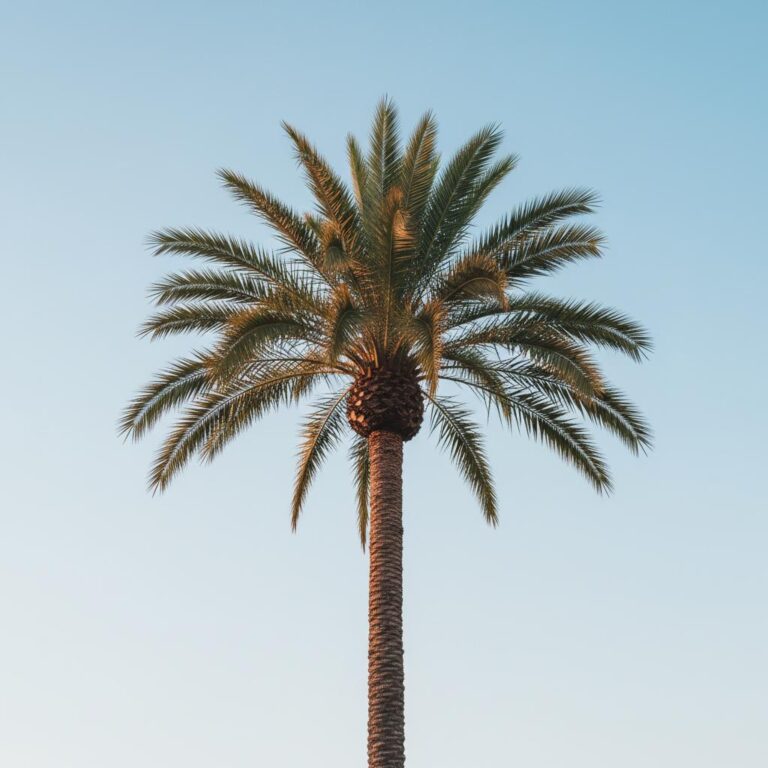 דקל ירוק גבוה עם עלים מנוצים