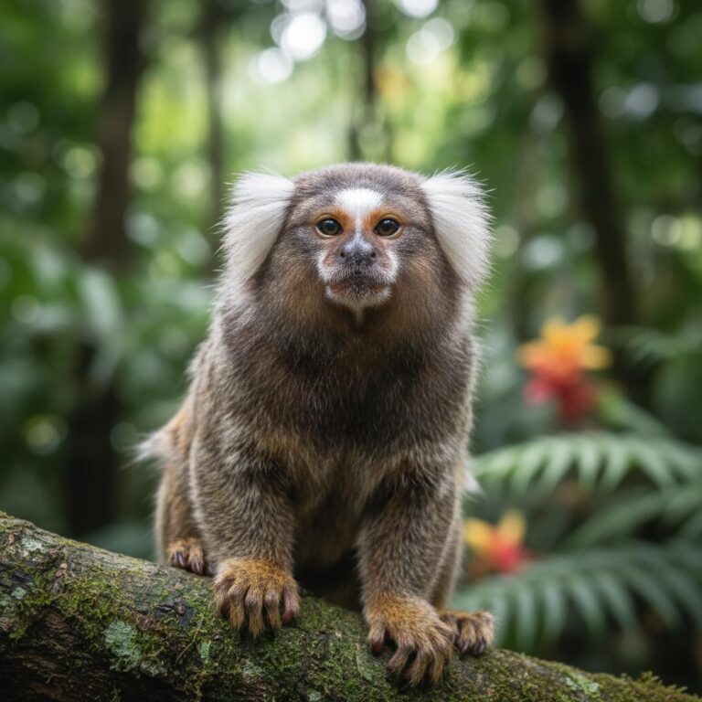 קוף פרוותי יושב על ענף עץ