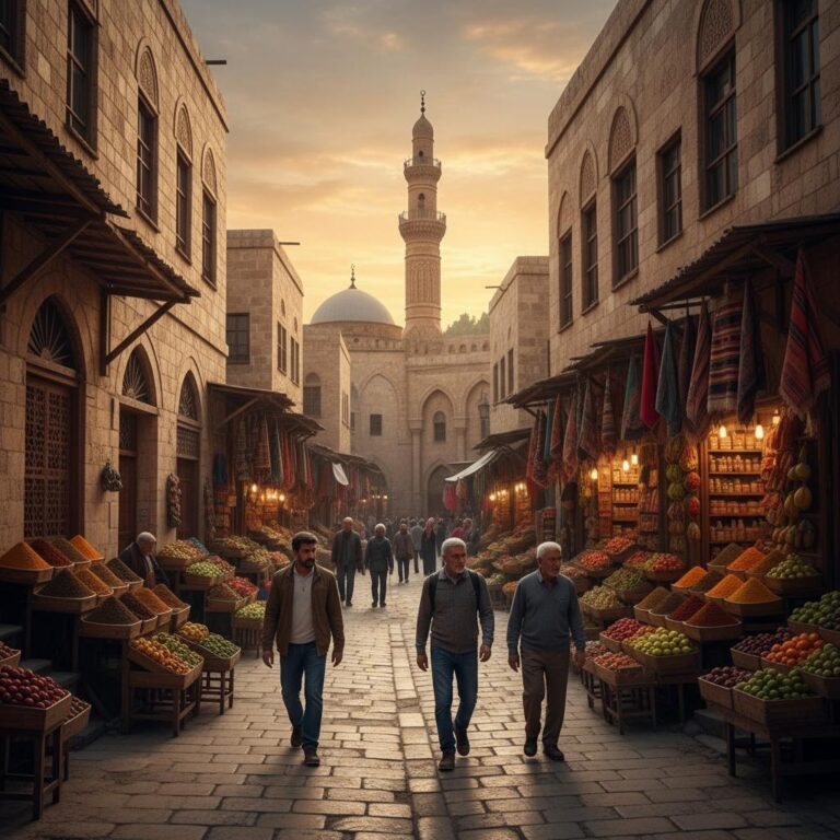 רחובות אבן עתיקים בעיר היסטורית בסוריה