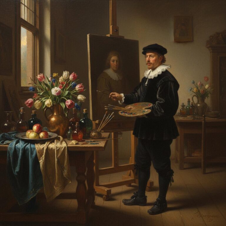 צייר הולנדי מבוגר מצייר בסגנון קלאסי