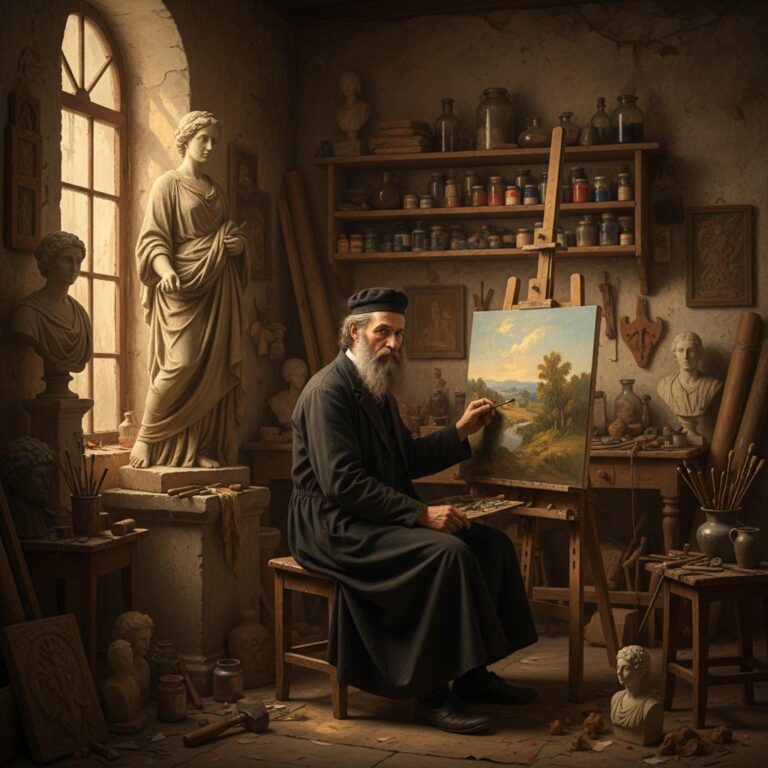 צייר ופסל יהודי בסטודיו ישן