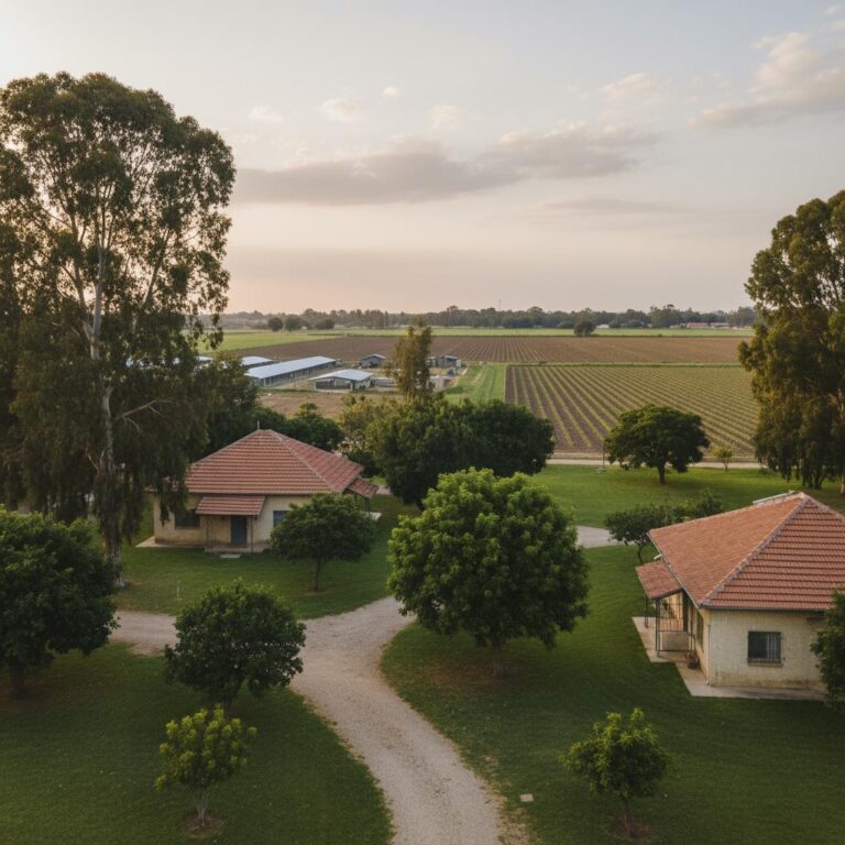 תצפית אווירית על קיבוץ ליד רחובות